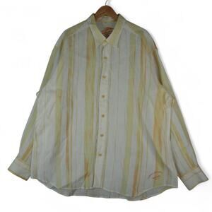 Tommy Bahama Relax Shirt Mens XXL Yellow Stripe 100% Linen Long Sleeve Button